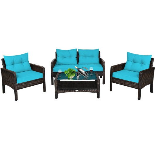  - 4 Pieces Patio Rattan Free Combination Sofa Set with Cushion and Coffee Table - Outdoor Style Company