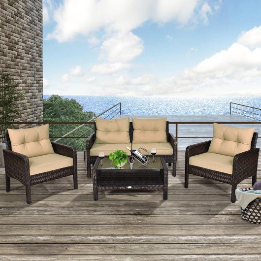  - 4 Pieces Patio Rattan Free Combination Sofa Set with Cushion and Coffee Table - Outdoor Style Company