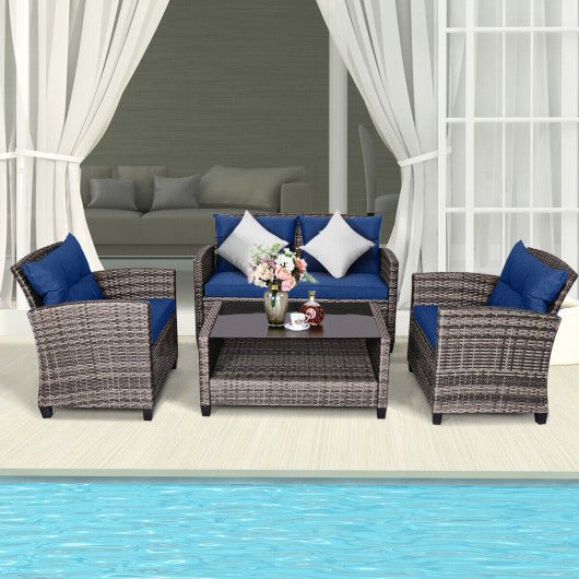  - 4 Pieces Patio Rattan Furniture Set Coffee Table Cushioned Sofa - Outdoor Style Company