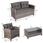  - 4 Pieces Patio Rattan Furniture Set Coffee Table Cushioned Sofa - Outdoor Style Company