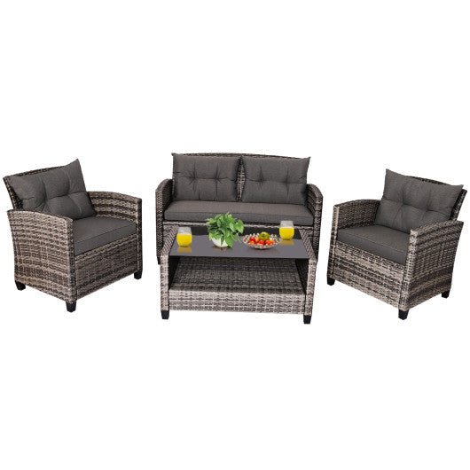  - 4 Pieces Patio Rattan Furniture Set Coffee Table Cushioned Sofa - Outdoor Style Company