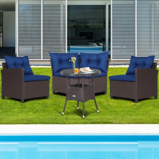  - 4 Pieces Patio Rattan Furniture Set Cushioned Sofa Glass Table - Outdoor Style Company