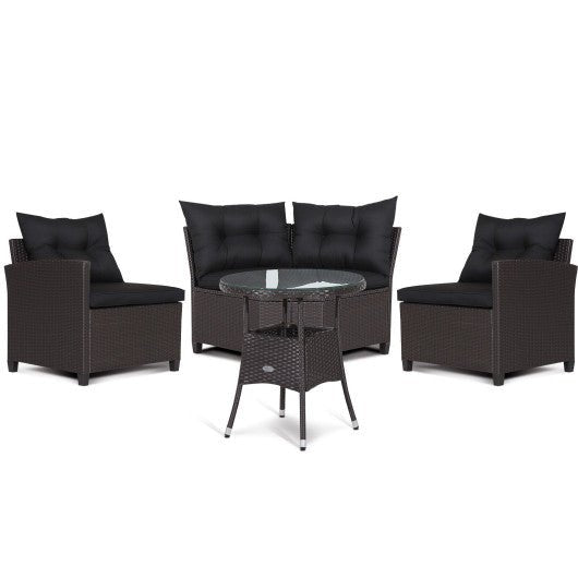  - 4 Pieces Patio Rattan Furniture Set Cushioned Sofa Glass Table - Outdoor Style Company