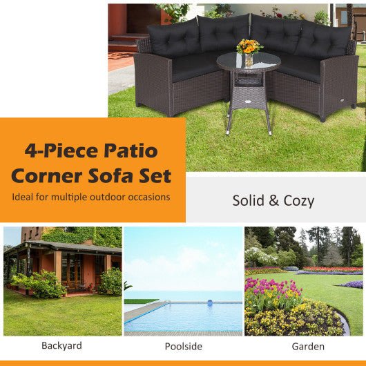  - 4 Pieces Patio Rattan Furniture Set Cushioned Sofa Glass Table - Outdoor Style Company