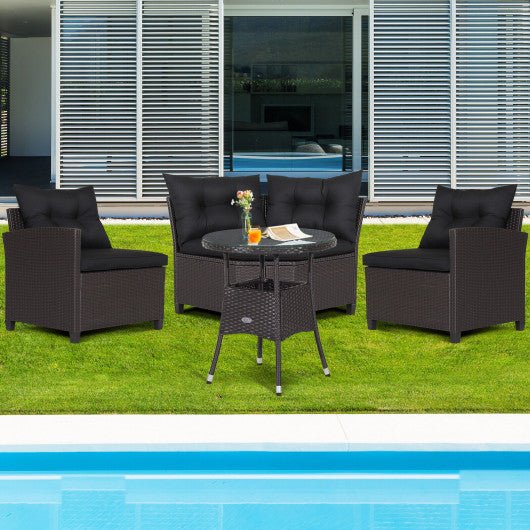  - 4 Pieces Patio Rattan Furniture Set Cushioned Sofa Glass Table - Outdoor Style Company