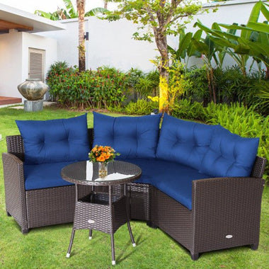  - 4 Pieces Patio Rattan Furniture Set Cushioned Sofa Glass Table - Outdoor Style Company