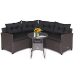  - 4 Pieces Patio Rattan Furniture Set Cushioned Sofa Glass Table - Outdoor Style Company