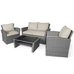  - 4 Pieces Patio Rattan Furniture Set Sofa Table with Storage Shelf Cushion - Outdoor Style Company