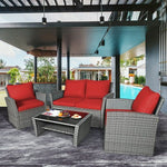  - 4 Pieces Patio Rattan Furniture Set Sofa Table with Storage Shelf Cushion - Outdoor Style Company