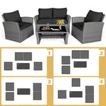  - 4 Pieces Patio Rattan Furniture Set Sofa Table with Storage Shelf Cushion - Outdoor Style Company