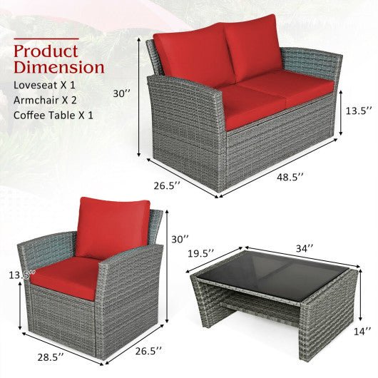  - 4 Pieces Patio Rattan Furniture Set Sofa Table with Storage Shelf Cushion - Outdoor Style Company