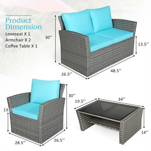  - 4 Pieces Patio Rattan Furniture Set Sofa Table with Storage Shelf Cushion - Outdoor Style Company