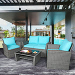  - 4 Pieces Patio Rattan Furniture Set Sofa Table with Storage Shelf Cushion - Outdoor Style Company