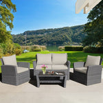  - 4 Pieces Patio Rattan Furniture Set Sofa Table with Storage Shelf Cushion - Outdoor Style Company