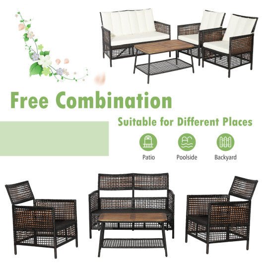  - 4 Pieces Patio Rattan Furniture Set with 2 - Tier Coffee Table - Outdoor Style Company