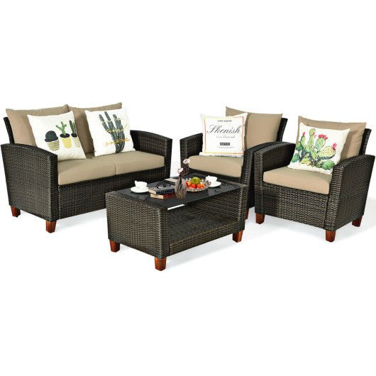  - 4 Pieces Patio Rattan Furniture Set with Cushions - Outdoor Style Company