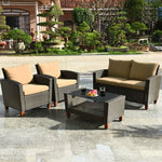  - 4 Pieces Patio Rattan Furniture Set with Cushions - Outdoor Style Company