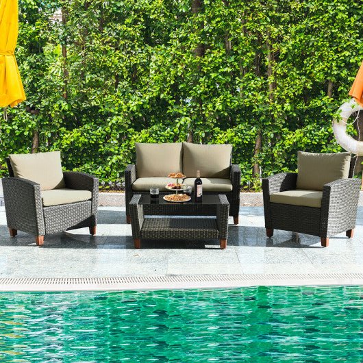  - 4 Pieces Patio Rattan Furniture Set with Cushions - Outdoor Style Company