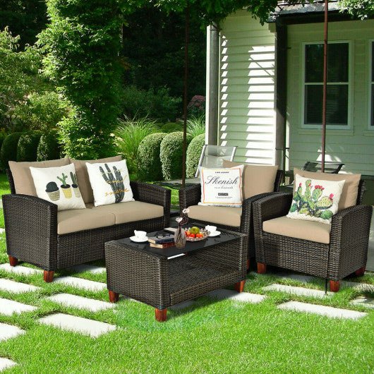  - 4 Pieces Patio Rattan Furniture Set with Cushions - Outdoor Style Company