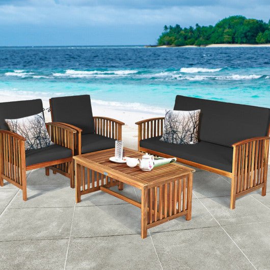  - 4 Pieces Patio Solid Wood Furniture Set - Outdoor Style Company