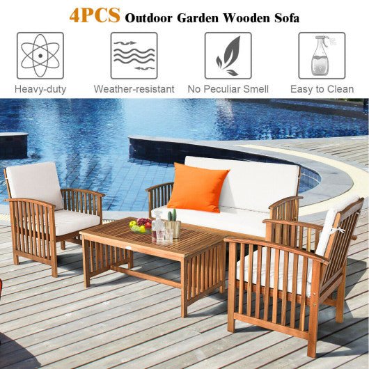  - 4 Pieces Patio Solid Wood Furniture Set - Outdoor Style Company