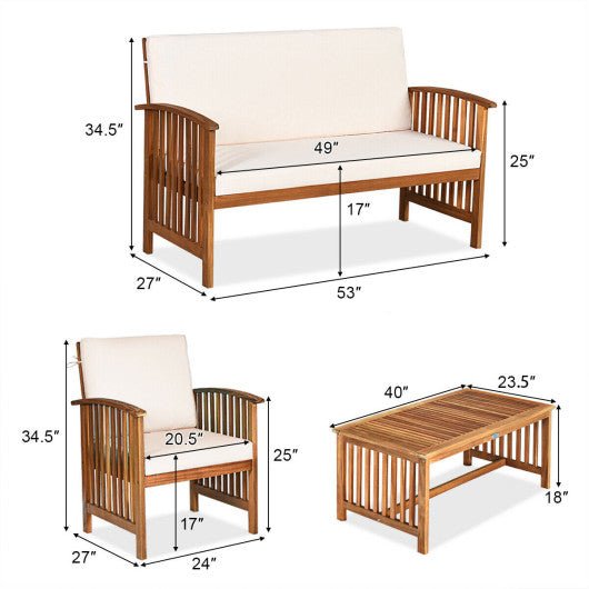  - 4 Pieces Patio Solid Wood Furniture Set - Outdoor Style Company