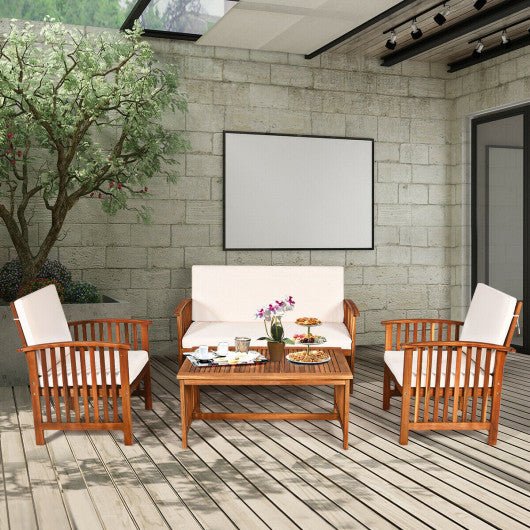  - 4 Pieces Patio Solid Wood Furniture Set - Outdoor Style Company