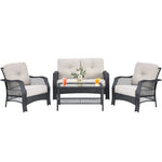  - 4 Pieces Patio Wicker Furniture Set Loveseat Sofa Coffee Table with Cushion - Outdoor Style Company