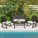  - 4 Pieces Rattan Patio Rocking Furniture Set with Loveseat and Coffee Table - Outdoor Style Company