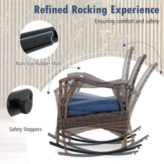  - 4 Pieces Wicker Rocking Set with Bungee Rope Seat for Porch Yard - Outdoor Style Company
