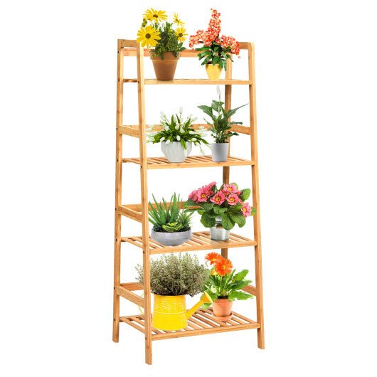  - 4 - Tier Bamboo Plant Rack with Guardrails Stable and Space - Outdoor Style Company