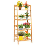  - 4 - Tier Bamboo Plant Rack with Guardrails Stable and Space - Outdoor Style Company