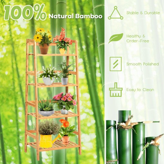  - 4 - Tier Bamboo Plant Rack with Guardrails Stable and Space - Outdoor Style Company