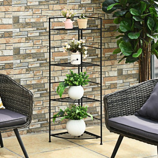  - 4 Tier Folding Metal Shelf Plant Stand Storage Open Shelf Corner Display Rack - Outdoor Style Company