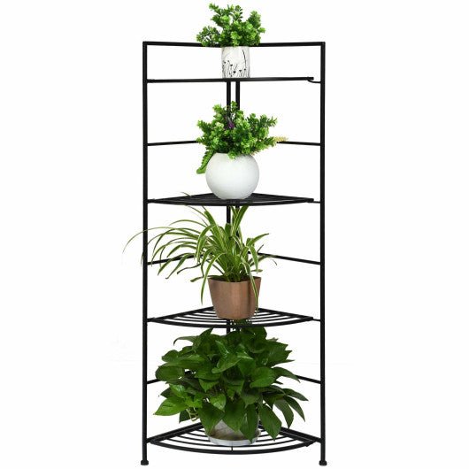  - 4 Tier Folding Metal Shelf Plant Stand Storage Open Shelf Corner Display Rack - Outdoor Style Company