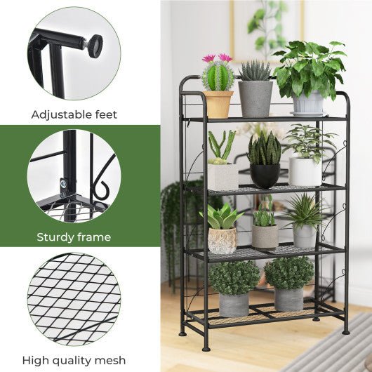  - 4 - Tier Folding Plant Stand with Adjustable Shelf and Feet - Outdoor Style Company