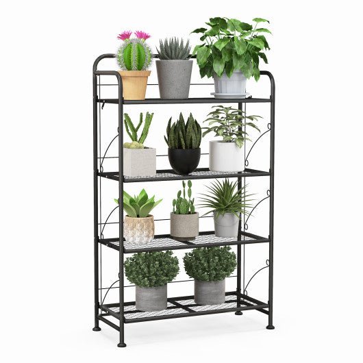  - 4 - Tier Folding Plant Stand with Adjustable Shelf and Feet - Outdoor Style Company