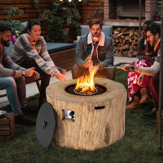  - 40 Inch Round Propane Gas Fire Pit Table Wood - Like Surface with Laval Rock PVC Cover - Outdoor Style Company