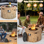  - 40 Inch Round Propane Gas Fire Pit Table Wood - Like Surface with Laval Rock PVC Cover - Outdoor Style Company