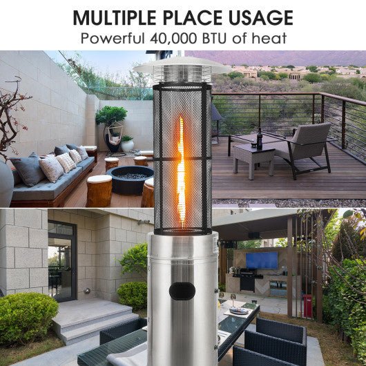  - 40000 BTU Stainless Steel Round Glass Tube Patio Heaters - Outdoor Style Company