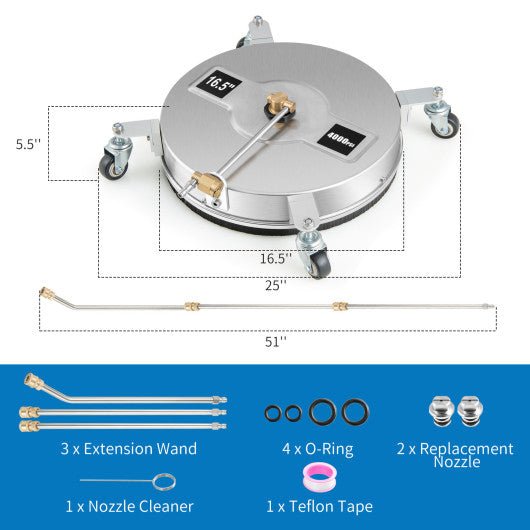  - 4000PSI Pressure Washer Surface Cleaner Stainless Steel with Casters - Outdoor Style Company