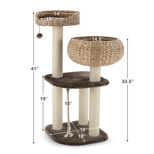  - 41 Inch Rattan Cat Tree with Napping Perch - Outdoor Style Company