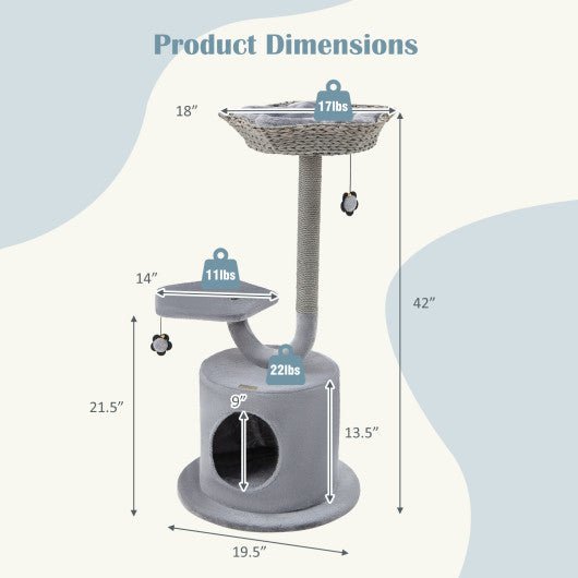  - 42 Inch Tall Cat Tower with Curved Metal Supporting Frame for Large and Small Cats - Outdoor Style Company