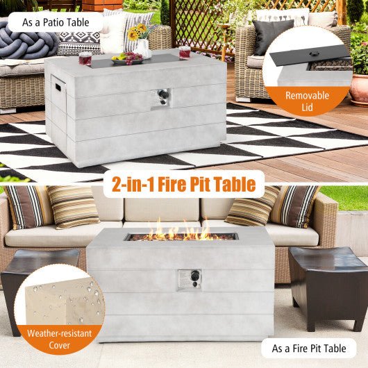  - 43 Inch Rectangular Concrete Propane Fire Pit Table with Lava Rocks and Cover 50 000 BTU - Outdoor Style Company