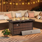  - 45 Inch Propane Rattan Firepit Table with Glass Stones and Protective Cover - Mixed Brown - Outdoor Style Company