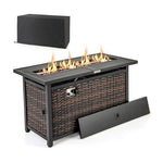  - 45 Inch Propane Rattan Firepit Table with Glass Stones and Protective Cover - Mixed Brown - Outdoor Style Company