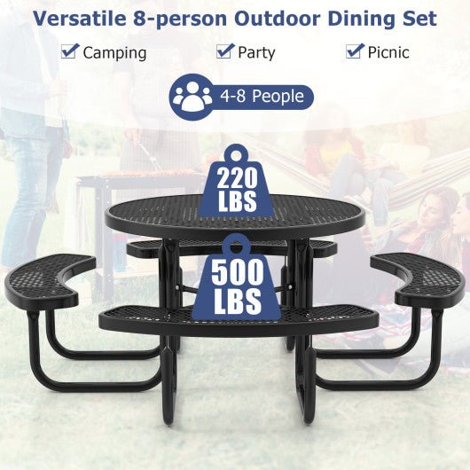  - 45 Inches Outdoor Round Picnic Table and Bench Set for 8 with Umbrella Hole - Outdoor Style Company