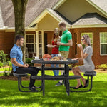  - 45 Inches Outdoor Round Picnic Table and Bench Set for 8 with Umbrella Hole - Outdoor Style Company