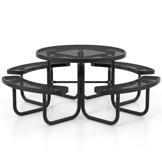  - 45 Inches Outdoor Round Picnic Table and Bench Set for 8 with Umbrella Hole - Outdoor Style Company