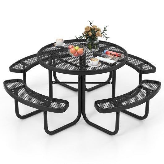  - 45 Inches Outdoor Round Picnic Table and Bench Set for 8 with Umbrella Hole - Outdoor Style Company